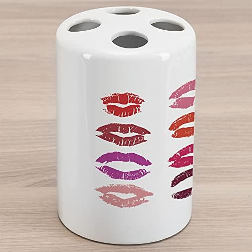 Ambesonne Lips Ceramic Toothbrush Suport, variedade de traços qualitativos coloridos de batons impressão de beijos românticos