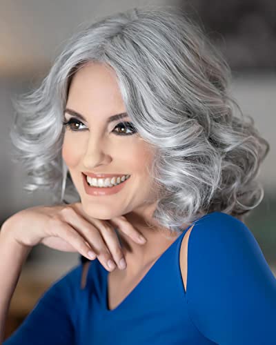 Jankir Realistic Gray Velha Lady Wig - Cabelo sintético peruca encaracolada com onda e volume naturais - ajuste confortável