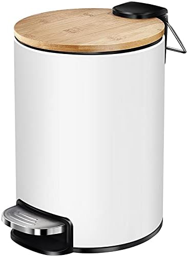 Lixo de aço inoxidável hzlgfx com tampa de bambu, recipiente de lixo de 5L, lixeira para quarto de banheiro da cozinha, lixo removível para facilitar a limpeza