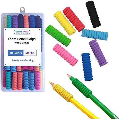 Osteed 50 PCs Golas de lápis de 11 anéis para crianças e adultos letra, 10 cores por lápis para aliviar os dedos fadiga