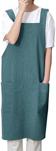 Tobyan Avental de linho de algodão macio para mulheres - Avental de traseiro não -tie com bolsos, ótimos para florista