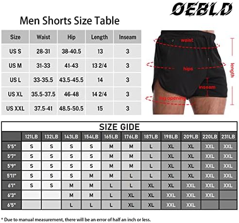 Shorts de ginástica OEBLD para homens 3 polegadas de exercícios de corrida rápida seco curto com bolsos com zíper