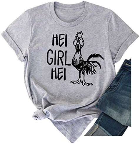 MEIKOSKS Letra feminina impressão de camisetas gráficas fofinhas redonda de calço de calço de mangas tops casuais blusas soltas