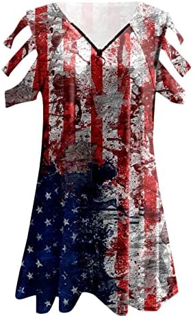 4 de julho Camisas para mulheres para mulheres de verão Manga curta V Tunics de pescoço Túdos de bandeira dos EUA Túdos de túnis de túnica de túnica