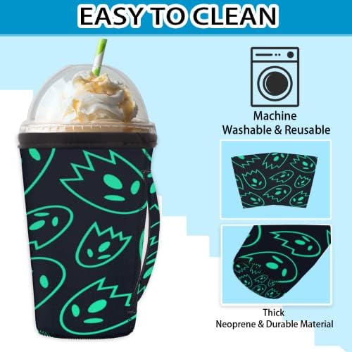 Halloween Spooky Pattern 16 Reutilable Iced Coffee Sleeve com manga de neoprene para refrigerante, café com leite, chá, bebidas,
