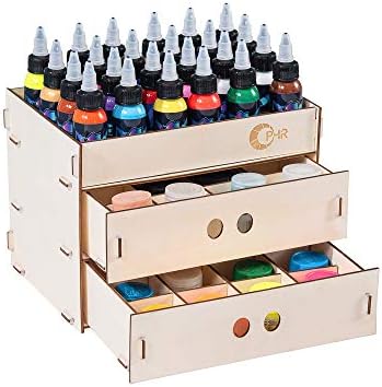 Ophir Wooden Paint Organizer Pigments Rack com 2 gavetas de gabinete, 48 grades removíveis, armazenamento para peças de modelo, garrafas de tinta, ferramentas de bricolage, canetas e lápis