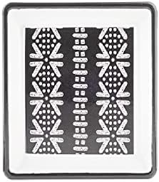 Prato de bugiganga de padrão tribal Ganz, pacote de 4, metal, 5,12 polegadas de largura, 5,12 polegadas de profundidade, 0,75 polegadas de altura, branco, preto