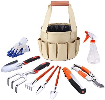 Kit de ferramentas de jardim em geral misto de 10pcs, balde de ferramenta à prova d'água, bolsa de ferramentas de jardim,
