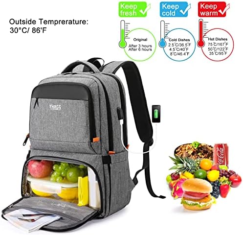 Backpack do almoço, lancheira de mochila mais fria isolada para homens, mulheres, mochila de laptop de bloqueio RFID de 15,6
