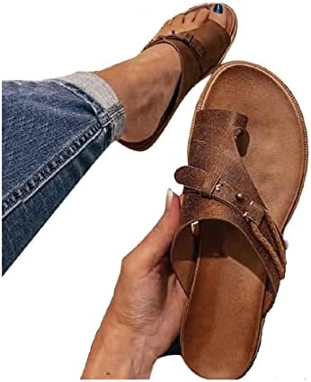 Sandálias Shakumy para mulheres de verão casual, sandálias de fivela de tornozelo feminino clipe de dedo chinelos lisos lisos de