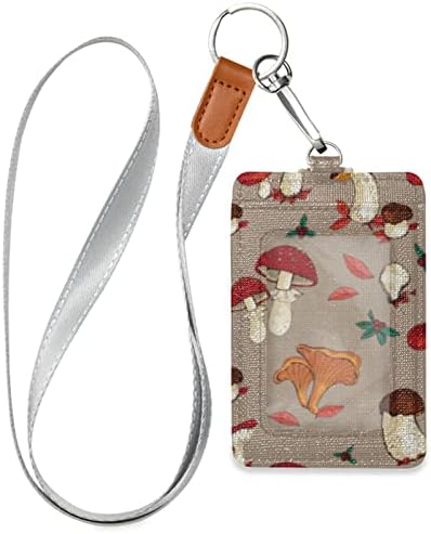 Otvee cogumelos portador de emblema padrão, carteira de carteira de couro PU com cordão de colho de pescoço e anel