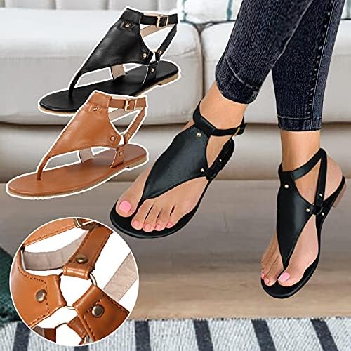 Aihou Sandals femininas Tamanho 8 Mulheres abertas sandálias planas sapatos de verão casual romano sandals de praia