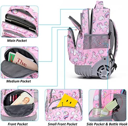 NOVA Mochila Tilami Rolling para meninos Meninas de rodas Backpack de laptop fofo para bolsa de viagem de viagem escolar com uma mochila de 16 polegadas para crianças, unicórnio