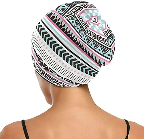 Skull Cap boné de tampa do sono chapéu de capô para mulheres Triângulos boêmios listrados Triângulos geométricos Capas de cama de cabeceira de cabeceira de cabeceira