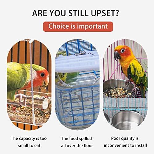 Alimentador de pássaros automático, sem alimentador de forrageamento acrílico bagunário, acessórios de gaiola de contêiner de alimentador de pássaros transparentes para a maioria dos pássaros papagaio canário