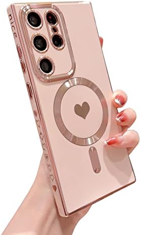 VaniPuff Magnetic Telefone Caso para Samsung Galaxy S22 Ultra 5G [Compatível com Magsafe] Luxo Cheten Clete Heart Padrão