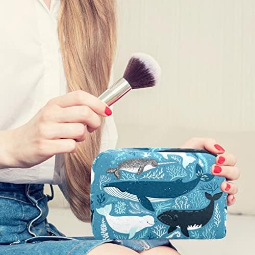Tbouobt Makeup Bag Zipper Pouch Travel Organizador cosmético para mulheres e meninas, Lion marinho do mar de desenho animado azul
