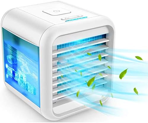 Ventilador de ar condicionado portátil, umidificação por pulverização, 3 em 1 refrigerador de ar | Umidificador | Purificador, com 3 velocidades 7 cores Luz LED para quarto de escritório em casa