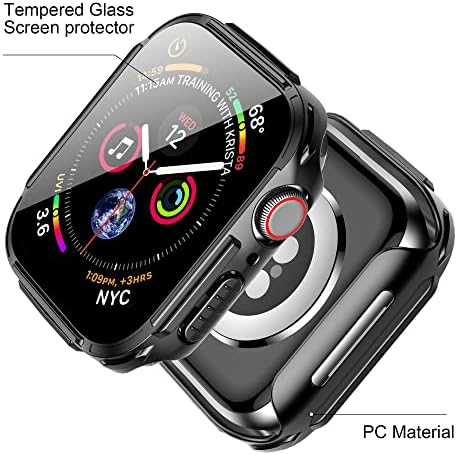 Mesime Case Rugged Compatível para a caixa Apple Watch com protetor de tela de vidro temperado para série 7 6 5 4 SE 45mm 44mm, Iwatch