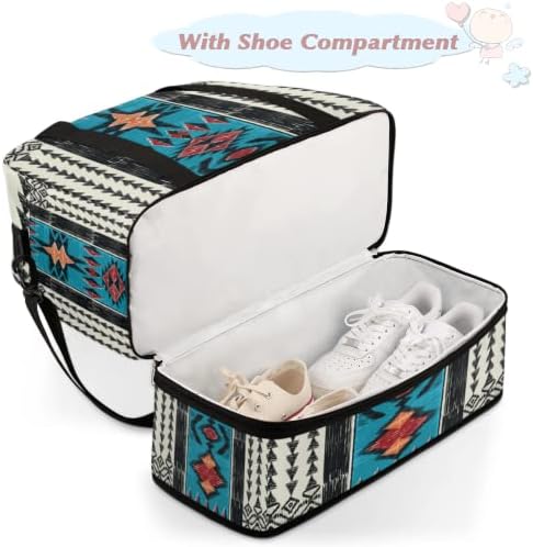 Bolsa de ginástica esportiva, mochila de viagem geométrica étnica aztec com banda geométrica com sapatos com compartimento