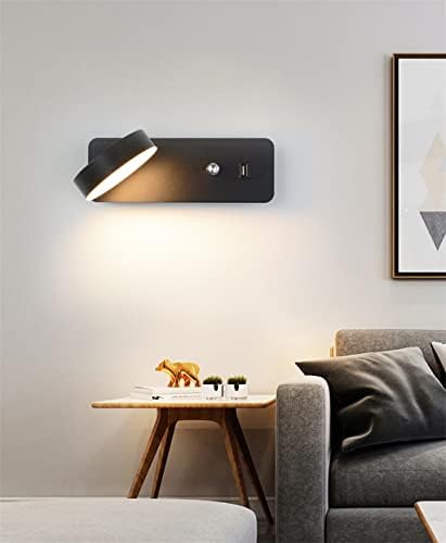 Liruxun lâmpada de parede LED interna para parede 9W com quarto de interruptor para luz de parede de cabeceira em casa com parede de carga USB