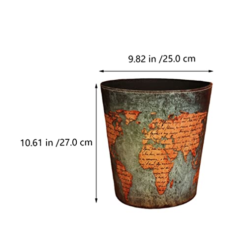 Lixo de couro vintage pode retro mapa do mundo resíduos de papel cesto decorativo para lixo de lixo de lixo de lixo de lixo para banheiro da cozinha do banheiro
