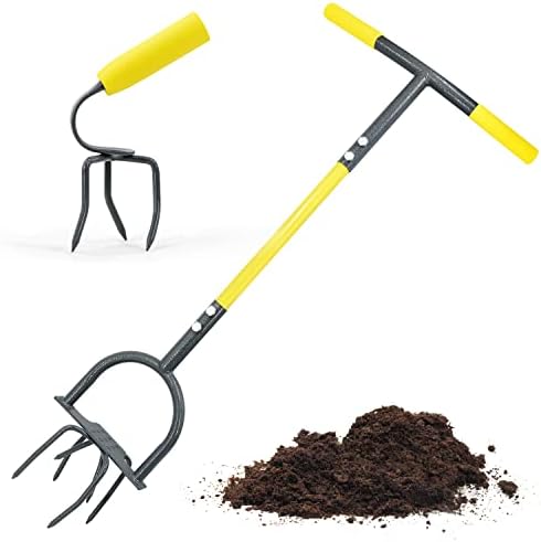 Jardineer Hand Tiller Garra Jardim Conjunto, Torneiro de jardim com pequeno leme do solo, leme manual de serviço pesado para caixa de flores e cama levantada