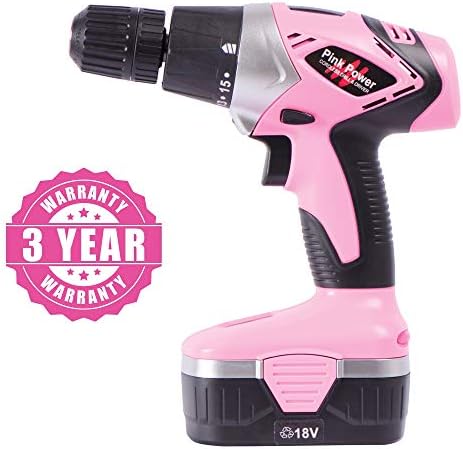 Ferrilha de energia rosa Conjunto para mulheres 18V Kit de ferramenta de broca sem fio rosa para feminino de perfuração elétrica, perfuração de energia com estojo de ferramenta, bateria, carregador e perfuração de bits - broca leve da chave de fenda