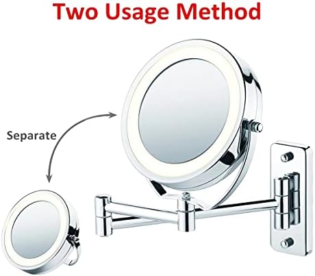 Douba Banheiro de barbear espelho de maquiagem com luzes LED Monte de parede Two lados espelho cosmético de rotação extensível