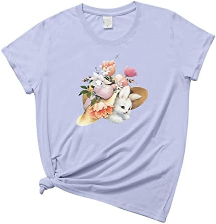 Mulheres Manga curta Tops de camisetas confortáveis ​​2023 moda fofa tripulante de gola estampada Tops Blouse Summer Casual Tees