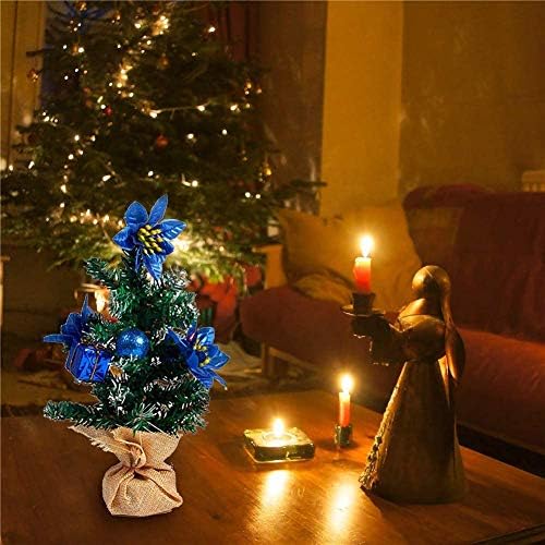 SHYPT MINI Árvore de Natal com Decorações, Árvore de Natal delicadamente decorada com ornamentos Tinsel dobrável árvores