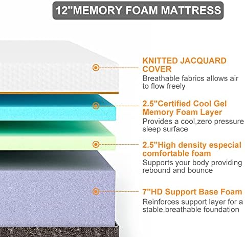 Oyt 12 Memória de tamanho completo colchão e quadro de cama cheia plataforma estofada com cabeceira e ripas de madeira fortes,