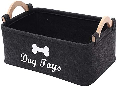 XBOPETDA FIBRA DE FEITO DE FELIZAÇÃO DE FELIZAÇÃO Organizador de cesta de armazenamento de cães - Com alça de madeira - Pet Supplies Storage Storage Basket/Bin Kids Toy Toy Storage Turnk -escuro cinza