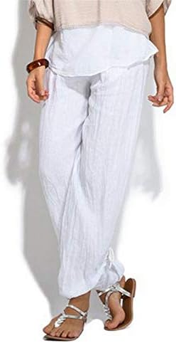 Calças de ajuste descontraído para adolescente menina outono de linho de linho de verão largo largo perna bootcut calça feminina roupas de botão feminina