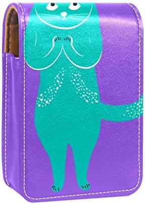 Oryuekan maquiagem batom titular mini bolsa de viagem bolsa de cosméticos, organizador com espelho para uma festa de casamento de presente de dama de honra, desenho animado de animais engraçado, adorável gato verde