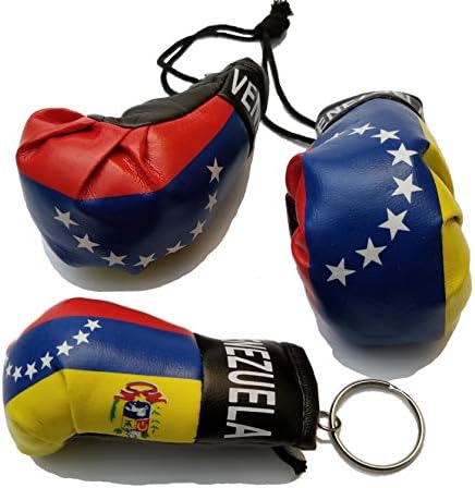 Bunfires 2 PCs Venezuela Flag mini Banner Boxing Luvas Trow View Mirror & Venezuelan Chain Chain Country Flag Logo