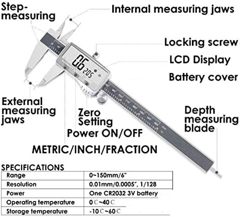 Ferramenta de medição JF-Xuan Pontuação de aço inoxidável Display Digital Palier pinça eletrônica de pinça eletrônica de 0-150mm mm calibres