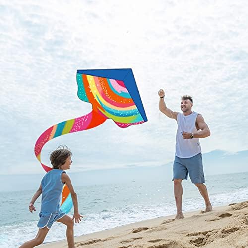 Nuoada Rainbow Candy Kite for Kids and Adults, fácil de voar pipa para iniciantes, pipa com cauda longa, crianças de praia ao ar livre, inclui linhas de pipa e bolsa