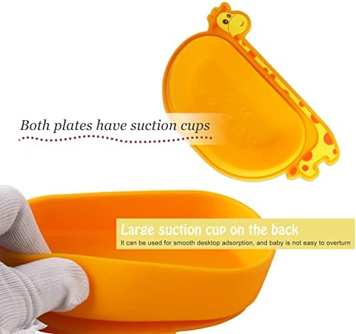Placa de sucção de silicone para bebê, design de 2 em 1 girafa - Crianças - Placa de treinamento Auto -alimentação Placa