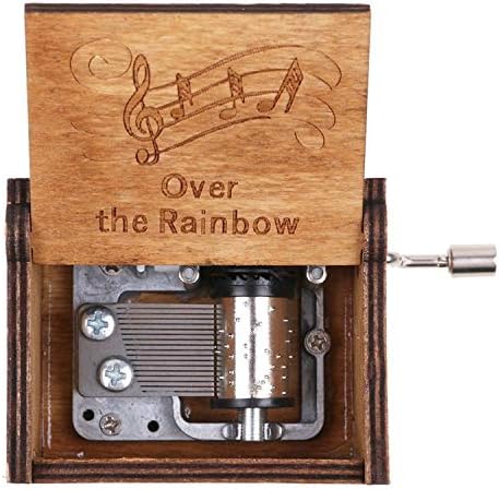 Caixa de música arco -íris de manivela de madeira Caixa musical de madeira clássica de madeira vintage Melhor presente para crianças, amigos