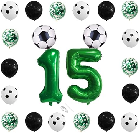 22 PCS Soccer de 15º aniversário decorações, número 15 Balão de futebol folha para esportes Decorações de festas com chá de bebê com tema de bebê