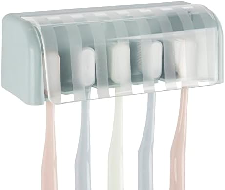 Parede da escova de dentes montada com tampa para banheiro, 5 slots Organizador de armazenamento de escova de dentes para chuveiro, rack de escova de dentes autônomos para dormitório, armário