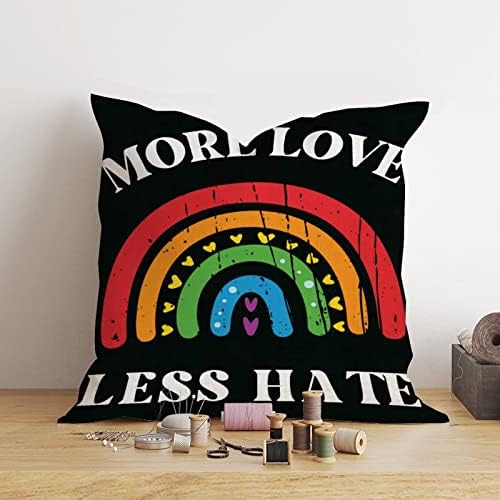 Mais amor menos ódio arremesso de travesseiro de travesseiro de dia dos namorados Caixa de travesseiro Rainbow Pride Lesbian Gay LGBTQ