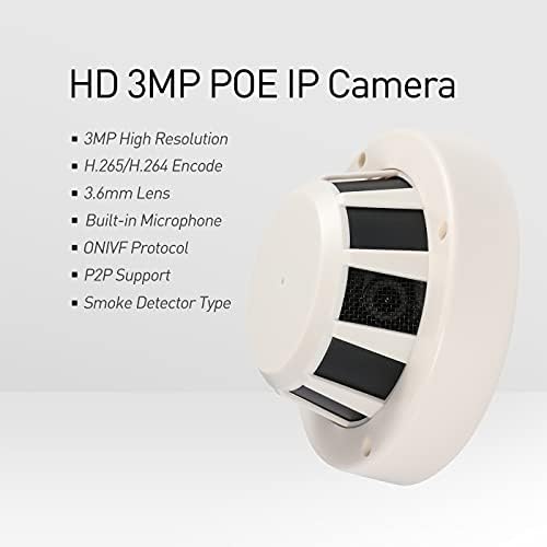 Câmera IP IP Poe IP de Revotech, Câmera de Segurança do Detector de Fumaça de Lens de 3,6 mm P2P H.265 3MP CCTV Video Cam No Night Vision