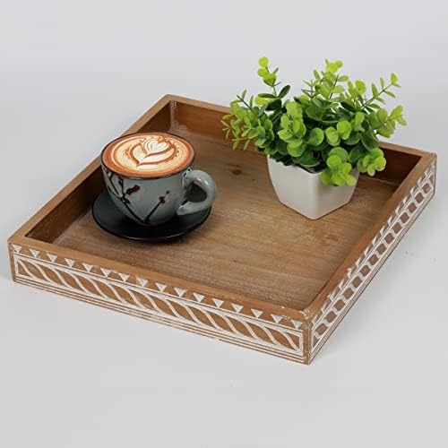 TheWense 12 X12 Farmhouse Decoration Otomoman Coffee Tabel Bandey ， Perfeito para armazenamento e exibição, bandeja de servir