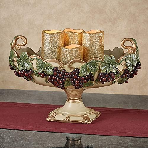 Toque de classe Vigne elegante Decrativa Centralpiece Tigela - Verde, ouro, marfim - uvas, folhas, design de videiras - pintado