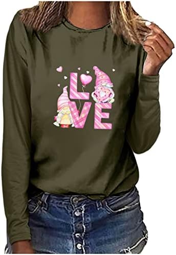 Camisas de manga longa do Dia dos Namorados para as mulheres, gnomos de gnomos de túnica de túnica de túnica estampada