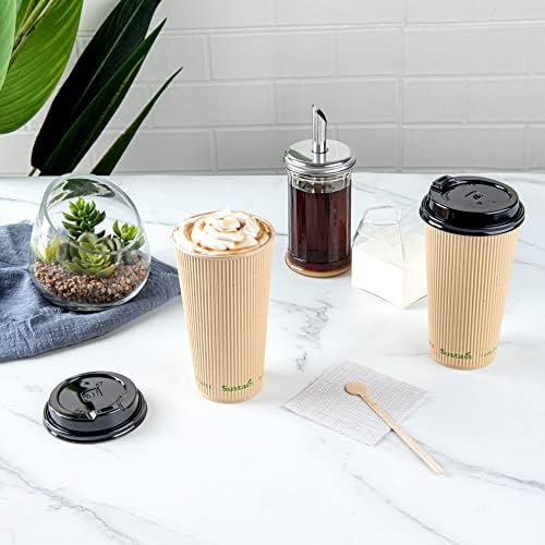 Restaurantware Sustain 20 oz Kraft Paper Coffee Cup - Compostável, parede de ondulação - 3 1/2 x 3 1/2 x 6 1/4 - 250 Caixa de contagem