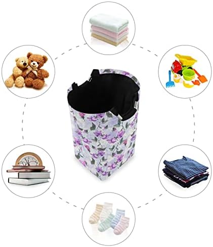 Kigai Flowers Purple Laundry Turme grandes bolsas sujas de roupas sujas cesto de armazenamento dobrável à prova d'água com alças para o Dia das Bruxas de Ação de Graças, quarto do banheiro