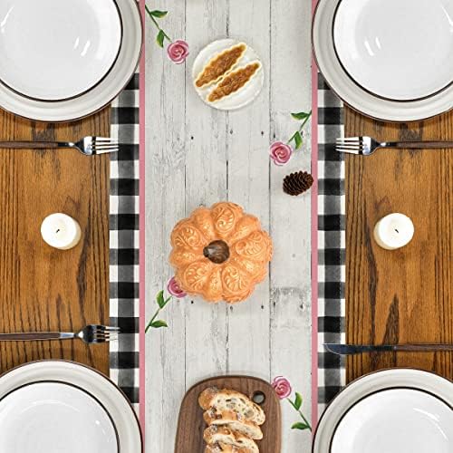 Modo Artóide Buffalo Plaid Cow Farm Table Runner, Decoração da mesa de jantar de cozinha para festa em casa ao ar livre 13x72 polegadas